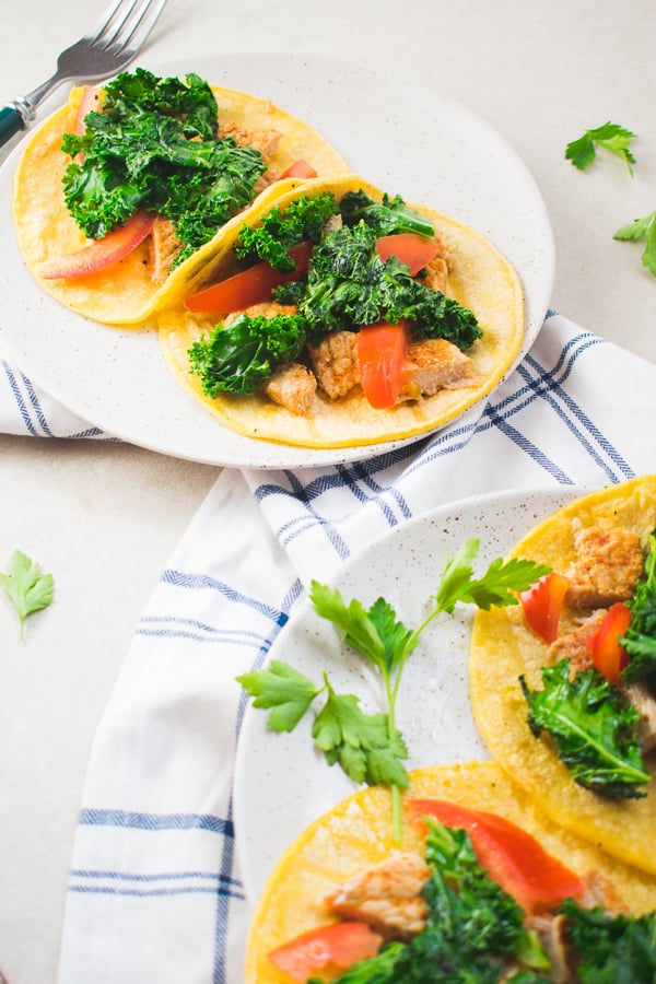 charred kale and pork tacos