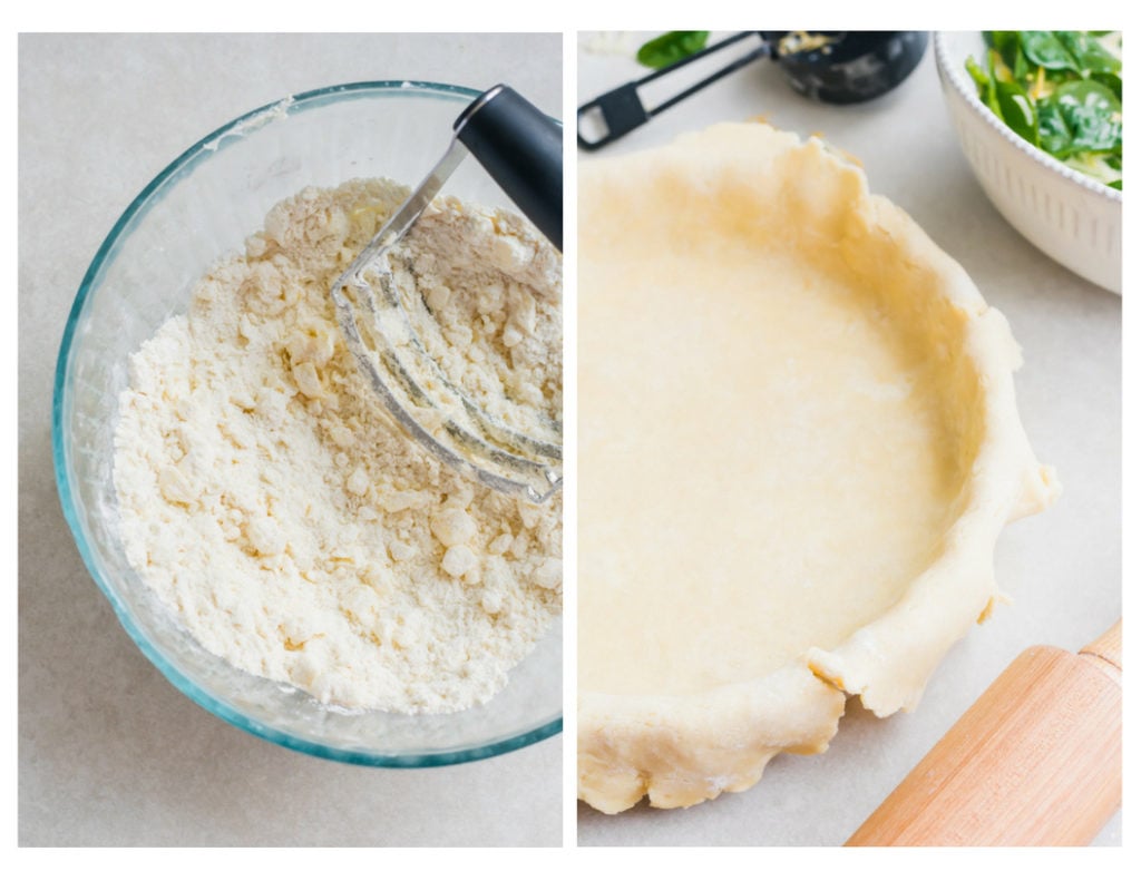 Pie dough being made and draped in the pan.