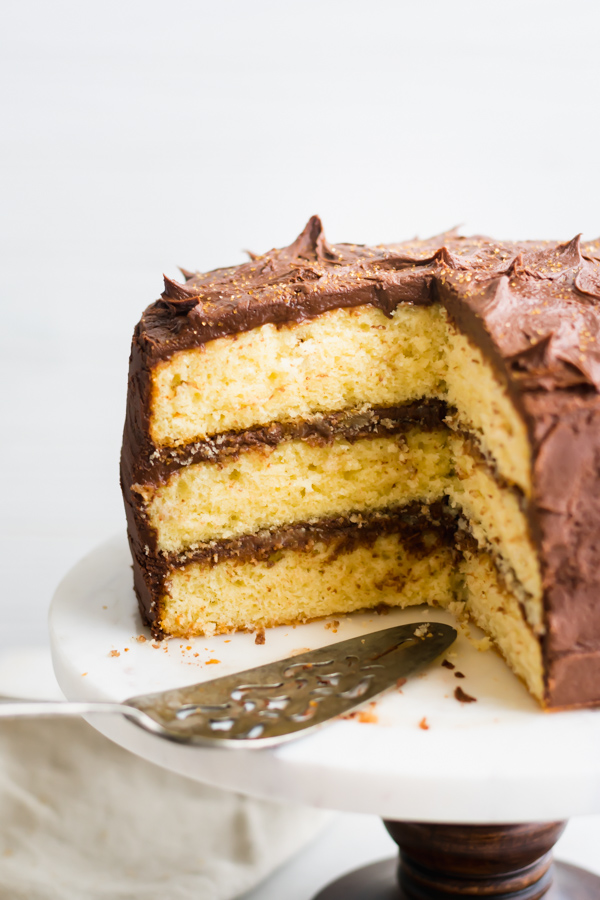 The Best Yellow Cake with Chocolate Frosting