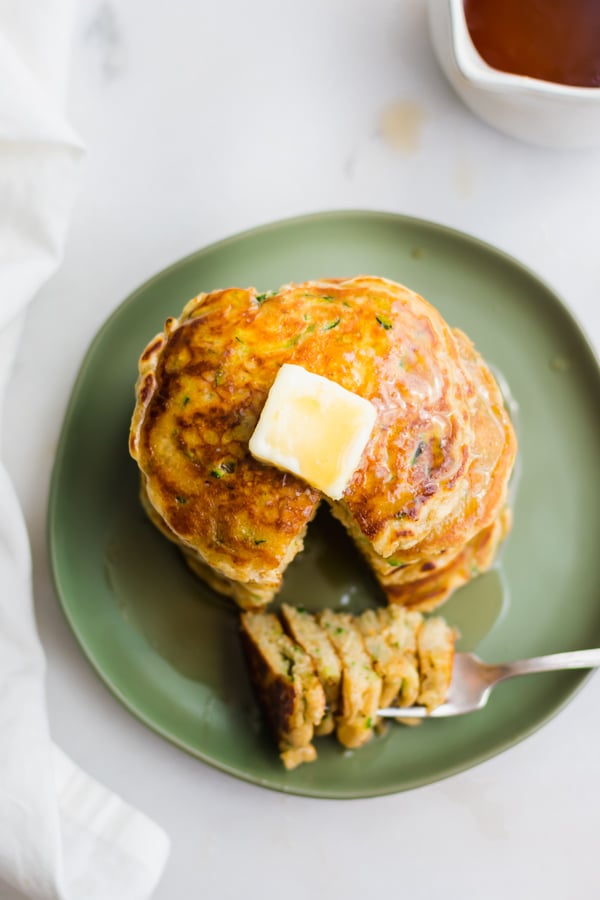 A stack of Zucchini Bread Pancakes.