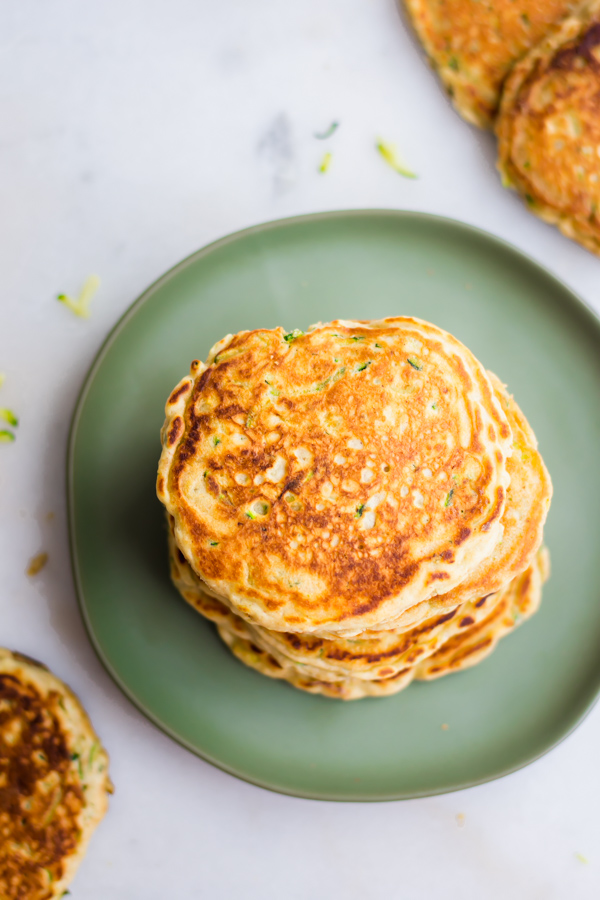 A stack of zucchini bread pancakes.