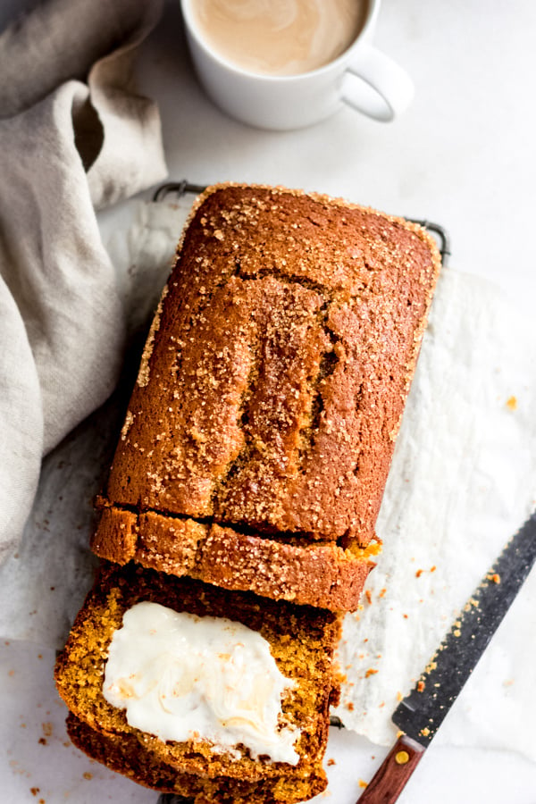 The best pumpkin bread on a white surface.