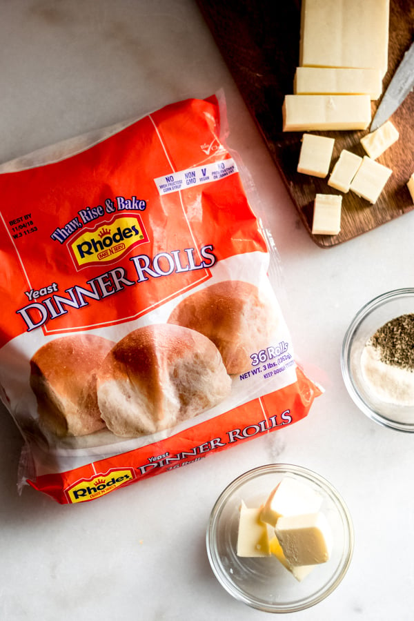 Rhodes dinner roll package and butter.