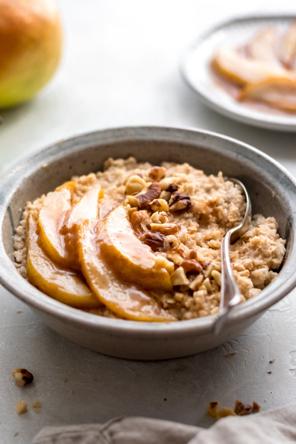 A bowl of caramelized pear oatmeal.