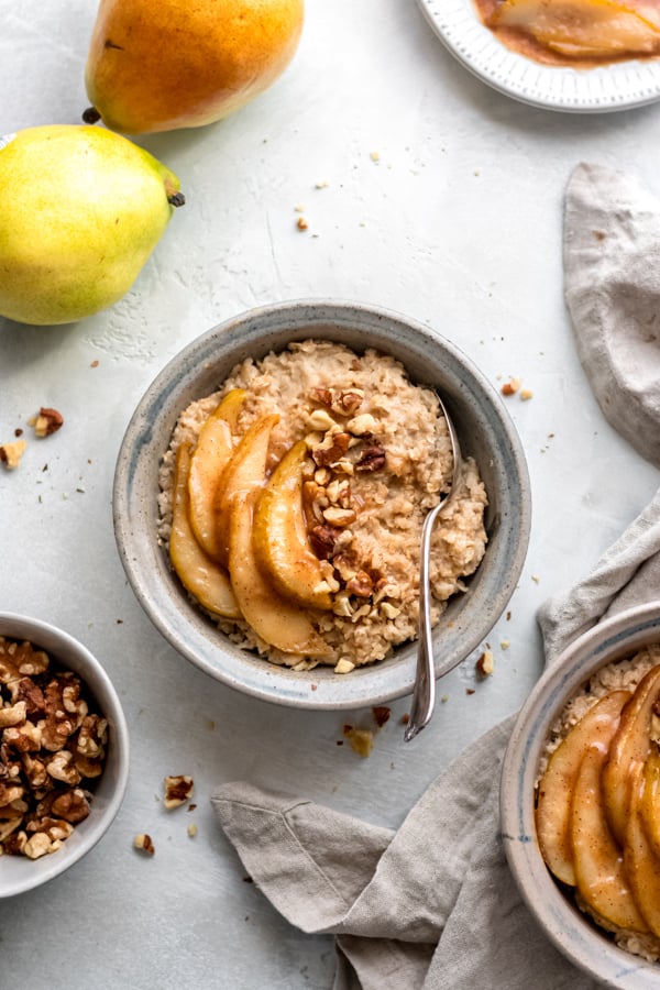 A bowl of caramelized pear oatmeal.