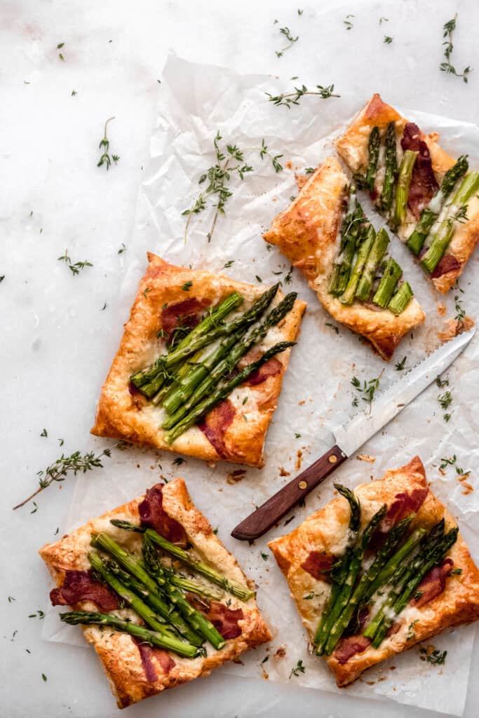Asparagus tarts with bacon and gruyere.
