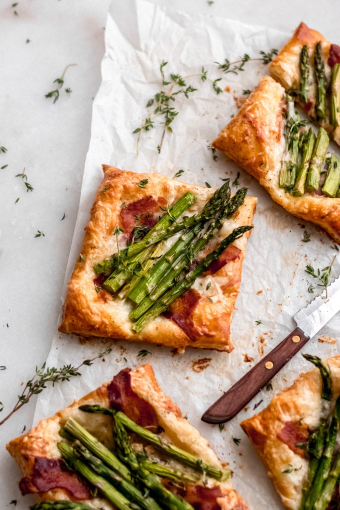 Asparagus tarts with bacon and gruyere.