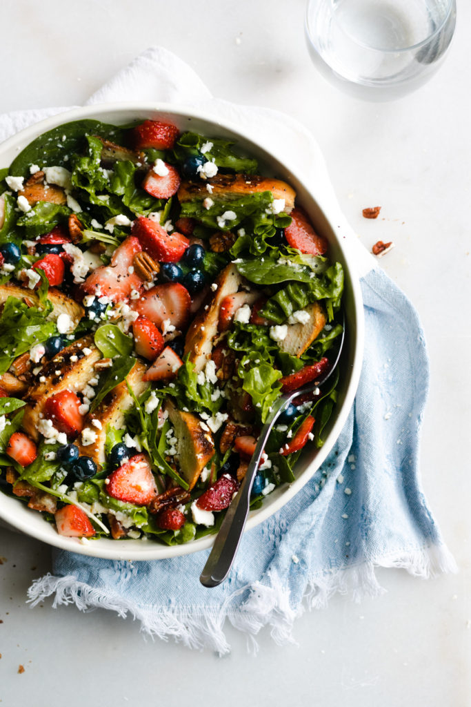 Strawberry summer salad in a bowl.