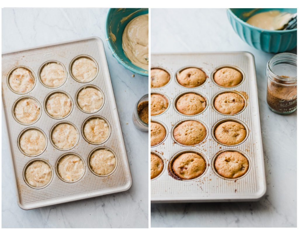 Mini upside-down cakes baked in muffin tins.