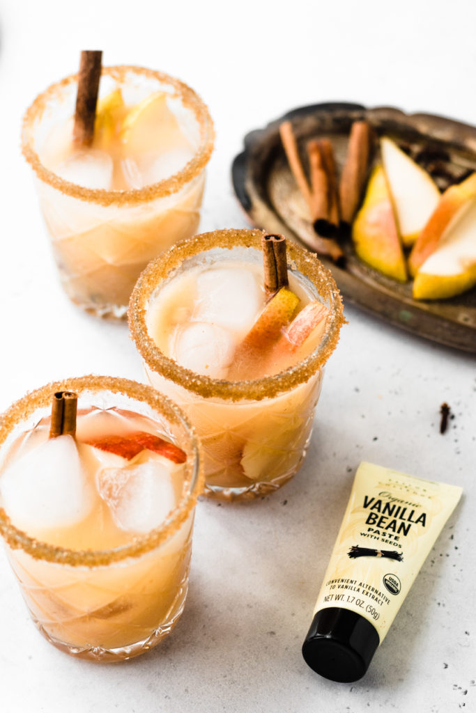 Vanilla maple roasted pear sparkling cocktails.