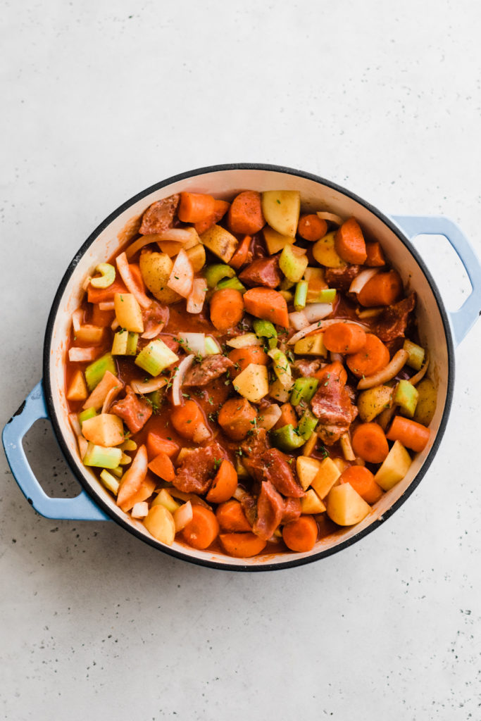 Best Beef Stew (Instant Pot + Oven) - This Beef Stew is saucy, hearty, and made with simple, good-for-you ingredients like potatoes, carrots, beef, tomato juice, and spices. Make it in the Instant Pot in a flash or in the oven, cooked low and slow. Both cooking methods give drool-worthy results. Don't forget the crusty bread for dipping! #instantpotrecipes #instantpotbeefstew #beefstew #healthyrecipes #dinnerrecipes #easyrecipes #bluebowlrecipes | bluebowlrecipes.com