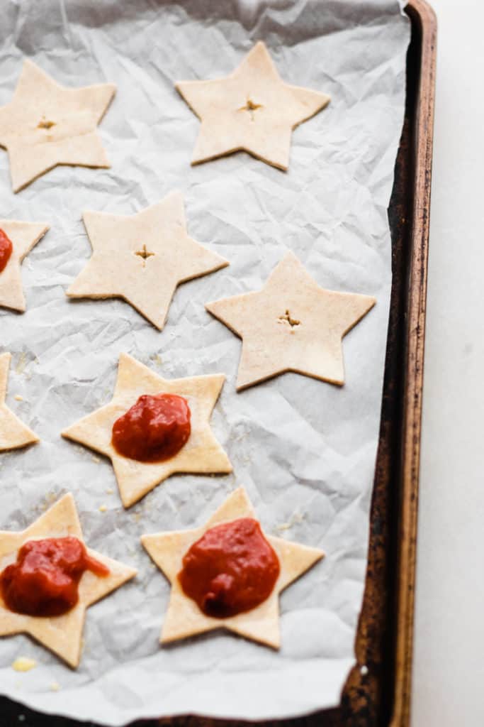 Star shaped cut-outs with jam on tray