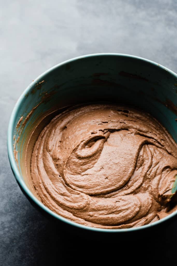 A bowl of silky german chocolate cake batter