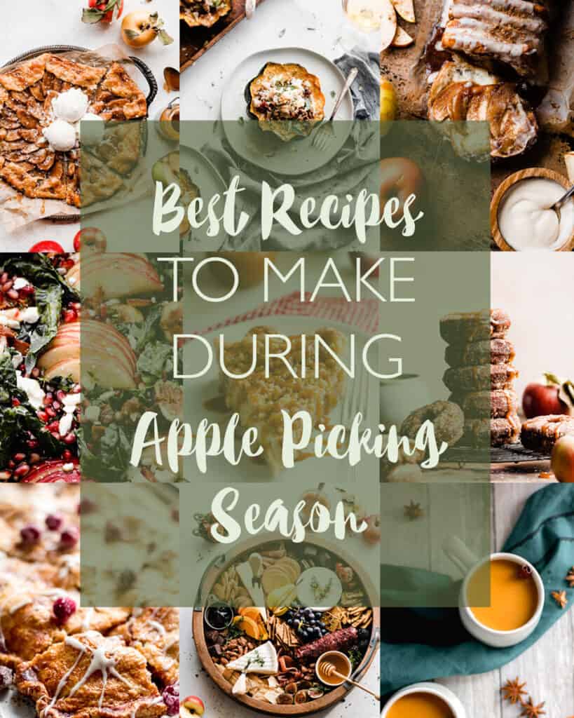 A collage of apple recipe photos with a green text box that reads Best Recipes to make during Apple Picking Season.