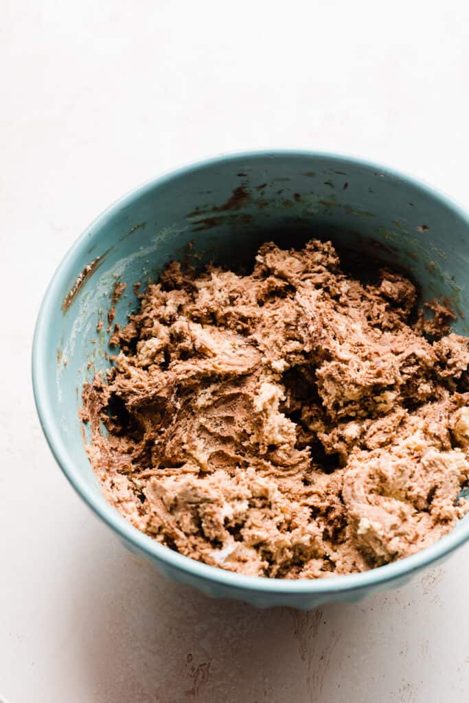 A bowl of nutella-swirled cookie dough.