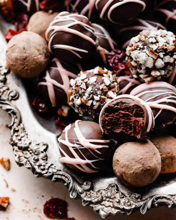 A tray full of chocolate truffles.