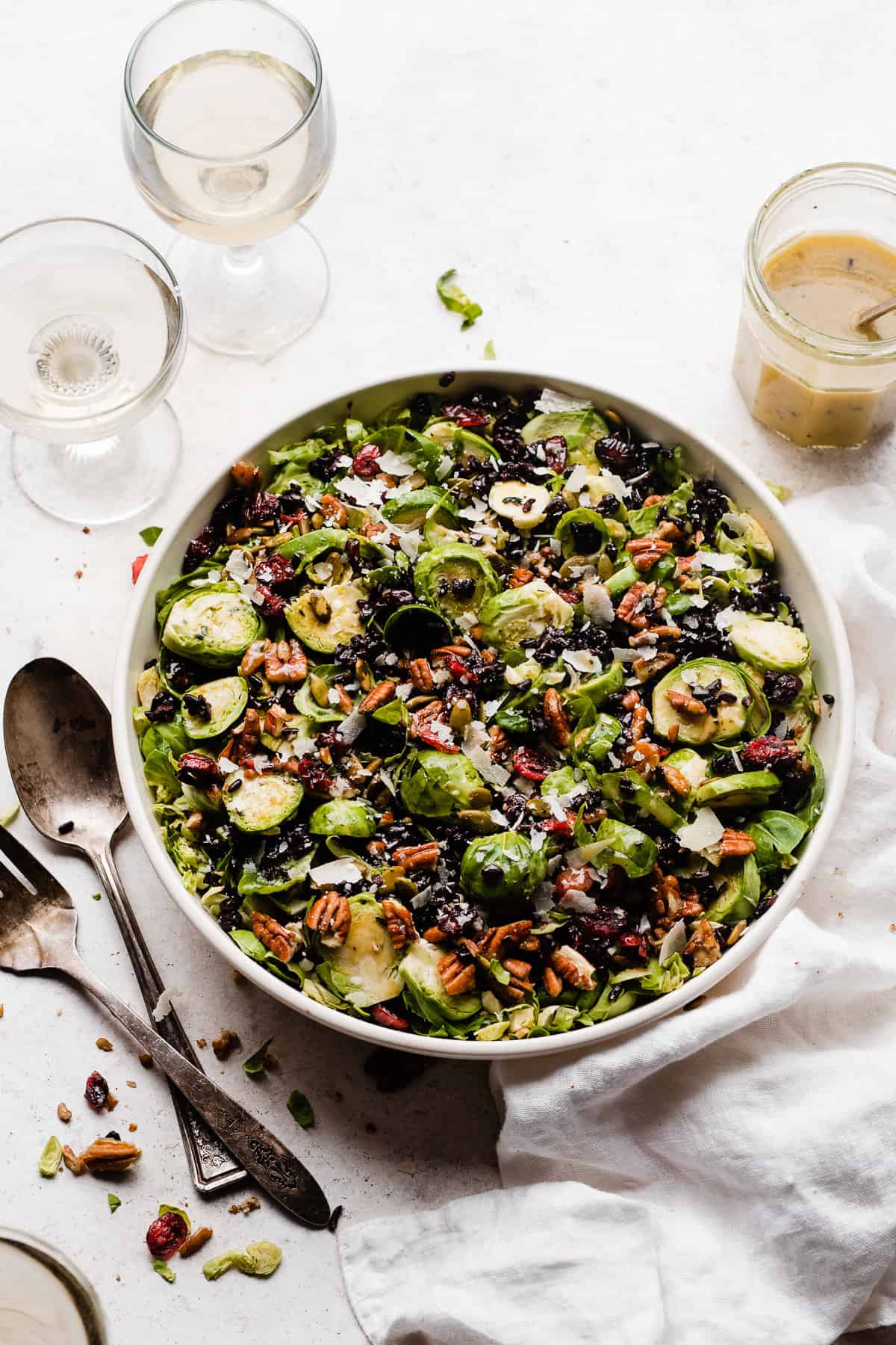 A bowl of brussels sprouts salad.