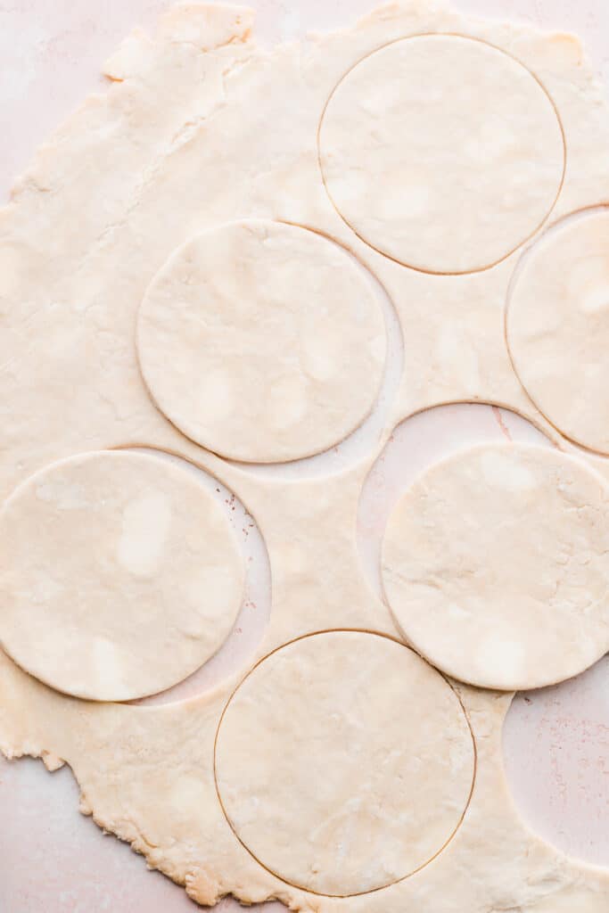 Pie dough circles cut out of the pie dough.