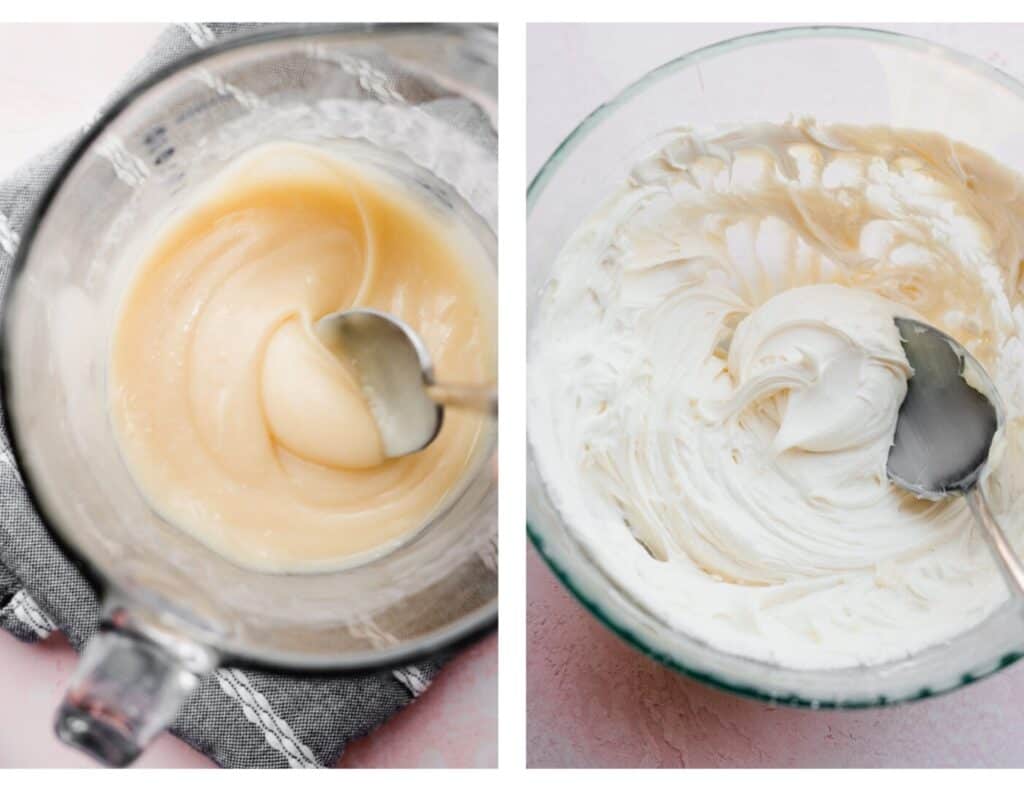 Two images - one of the thick ganache, and one of the whipped ganache.