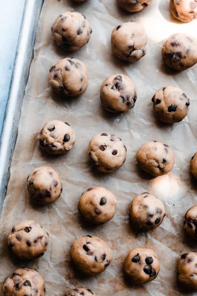A tray of the edible cookie dough balls.