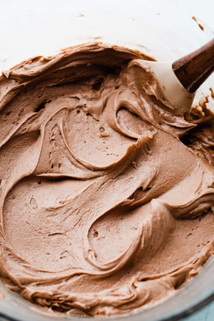 A close-up on a bowl of nutella frosting.