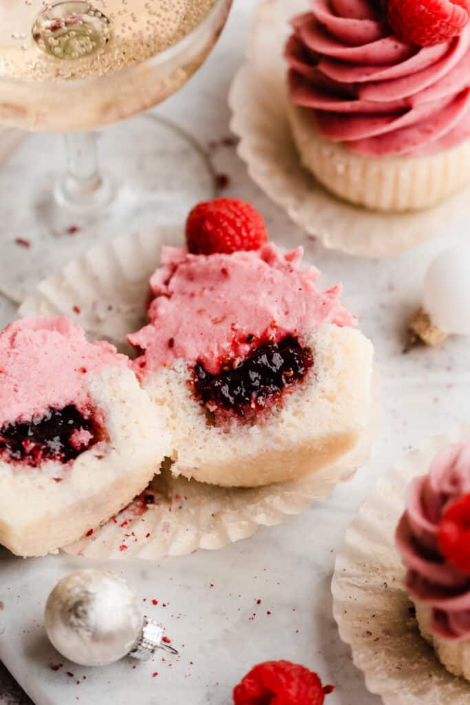 Raspberry filled cupcakes.