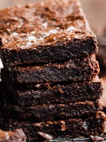 A stack of fudgy brownies.