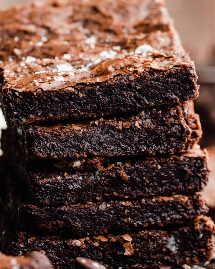 A stack of fudgy brownies.