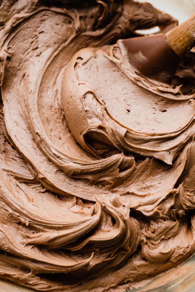 A close-up of the milk chocolate frosting.