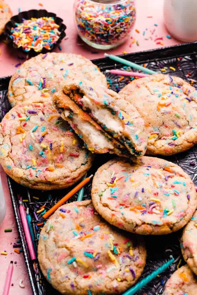 Funfetti cookies on a vintage tray.