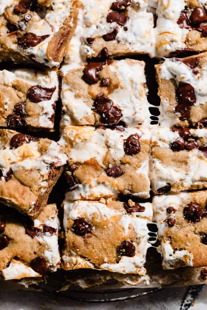 A top down view of the sliced s'mores bars.