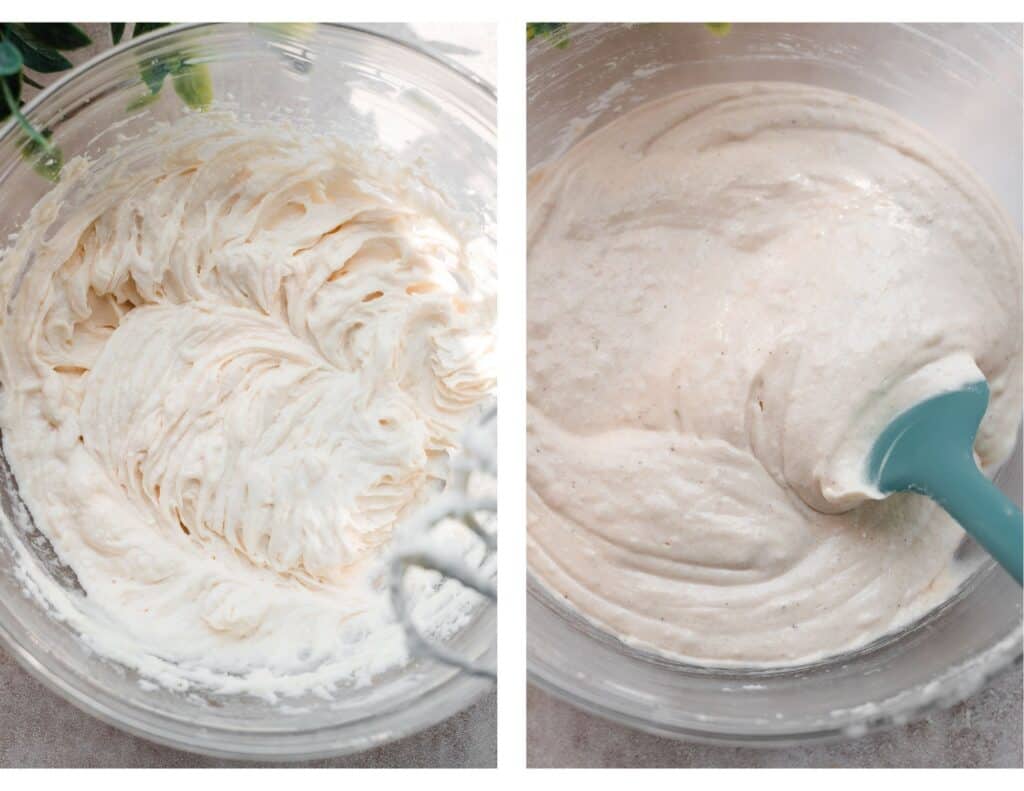 The cake batter coming together.