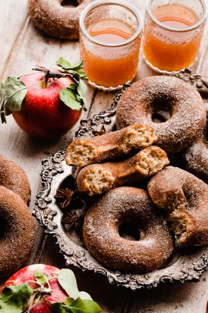 A vintage tray with the baked apple cider donuts.