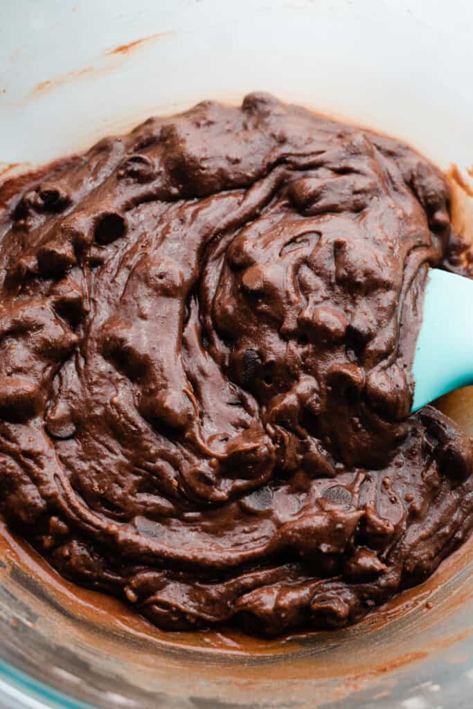 A bowl of the chocolate cake batter.