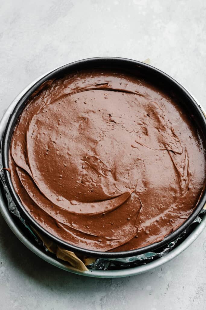 The unbaked cheesecake, ready for the oven.